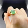 Bagues de cluster Hoyon réel 18K pur or revêtement bague pour femmes imitation émeraude gemmes femme dames vert jade pierre bijoux de mariage cadeau