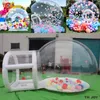 Activités de jeux de plein air 5 m de long fête pour enfants boule à bulles gonflable transparente tente dôme igloo avec ballons maison à bulles blanche pour les événements de fête en plein air