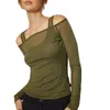 Women's T Shirts Spring Summer Fashion Tops Long Sleeve Off Shoulder Mesh Tank Sets