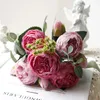 Fiori decorativi 5 peonie piccolo bouquet di rose simulazione casa matrimonio rosa