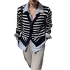 Women's Knits Ladies Long Sleeve Loose Sweater Striped Knitted Cardigan Women Button Up Knit Top Black And White Stripes Knitwear V Neck