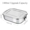 Vaisselle boîte à Bento en acier inoxydable, récipient à déjeuner à 3 compartiments pour Sandwich et deux côtés 1400 Ml