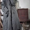 女性のトレンチコートfoufurieux women long chinese cotton coords linen artistic retro placketボタンアップカラークリップショルダードロップ