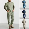 Dress Men Jumpsuit Solid Color Short Sleeves Patch Pocket Zipper Fly Stand Collar Summer Romper Onepiece Casual Overalls Trousers