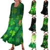 Casual Dresses Kvinnor bekväma St. Patrick's Day -tryck Tre kvartärmar Bomull Pocket Dress Elegant Versatile Ropa Mujer