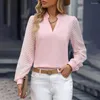 Blusas femininas pulôver com decote em v superior elegante gola com decote em v blusa macia respirável manga longa cor sólida ol para o outono