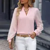 Damesblouses Pullover V-hals Top Elegant Opstaande Kraag V-hals Blouse Zacht Ademend Lange mouw Effen Kleur Ol Voor Herfst