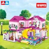 Blocks Friends Modern Princess Beach Sunshine Paradise House Castle Sets Water Park Slide Dolls DIY Building Blocks Toys for Girls Gift