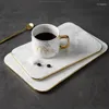 Plates Decorative Tray Nordic Style Gilt Edge Ceramics Marbling Bread Chopping Board Storage Trays Table Setting Rectangle Ten Inches