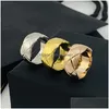 Bandringen Liefde Dames Heren Ring Designer Mode-sieraden Titanium Staal Enkel raster Met diamanten Casual Paar Klassiek Goud Sier Ros Dhlox