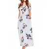 Robes décontractées Femmes Robe ample Fleur Imprimer Maxi plissé pour manches courtes Longueur cheville Plage d'été avec évider rond