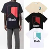 Designer Fashion Vêtements Tees Hip Hop T-shirts Rhude Trendy Marque Géométrique Quadrilatère Bloc De Couleur Imprimé Hommes Femmes Ample T-shirt D'été Rdlu