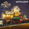 Blocos Plataforma de Trem de Natal com Vista de Rua Luz Blocos de Construção Tijolos Casa de Inverno Estação Ferroviária Modelo Montagem Brinquedo Presentes para Crianças 240120