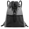 Mochilas escolares Bolsa con cordón Gimnasio con bolsillos Saco deportivo Mochila con asa Viaje para hombres Mujeres-Gris