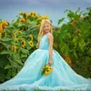 Mädchen Kleider Hellhimmelblau Blume Bodenlangen Prinzessin Kinder Baby Mädchen Erster Geburtstag Kleid Für Hochzeit Party