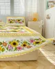 Saia de cama pastoral girassol xadrez elástico colcha com fronhas protetor colchão capa conjunto folha