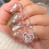 Pendant Necklaces Korean Fashion Pink Crystal Heart Pendant Necklaces Women Girls Y2K SparklRhinestone Fairy Clavicle Chain Jewelry Gifts J240120
