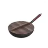 Pans Carbon Steel Wok Pan 32cm Stir-Fry With Wooden Lid Uncoated Flat Bottom Chinese For Induction Electric Gas All Stoves