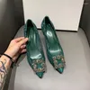 Sapatos de vestido 2024 botão de floco de neve água diamante salto alto fino apontado quadrado mulheres estilo único sapato