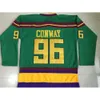 トップ映画Mighty Green Ducks Hockey Jerseys 96 Charlie Conway 99 Adam Banks 66 Gordon Bombay 44 Fulton Reed 33 Greg Goldberg 21 Dean Portman 8400