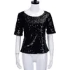 Women's Blouses Women Soft Shirt Sparkling Sequin Half Sleeve Party Blouse Breathable Pullover For Prom Cocktail Events