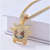 Pendentif Colliers Wg126 gros glacé 18K plaqué or Gengar pendentif collier hommes Collares Hip Hop bijoux livraison directe bijoux Dhp4I