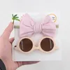 Accessoires de cheveux Enfants Lunettes de soleil Bandeau Set Baby Unglasses Élastique Nylon Bohême Summer Beach Seaside Sun Glass Big Bow Headwear