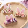 Party Hats Lovely Baby Girls Easter Day Headband Rabbit Ear Newborn Photo Props Cute Elastic Flower Crown Hairbands Party Hair Accessories YQ240120