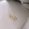 Boucles d'oreilles croix coréenne perle Zircon pour femmes, couleur or, bijoux de fête de mariage, bal de fiançailles, Piercing en métal, cadeau d'oreille