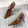 Patent leather slingback pumps metal buckle embellished sandals100mm Stiletto Dress shoes women's Luxury Designer pointed toe Evening Dress Party shoes