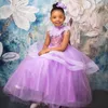 Feather Purple Flower Girl Dresses High Neck Lace Tiered Tulle Ball Gowns Flowergirl Dress Princess Queen Birthday Party Dress Gowns for Girls NF015