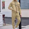 Men's Tracksuits Winter 2024 Sportwear Long Sleeve Drawstring Hoodie Tops&Pants Outfits Set Retro Check Print Zip Sweatshirt 2 Piece