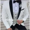 Men's Suits White Men Black Shawl Lapel Latest Coat Pant Designs Formal Tuxedos Wedding For Prom Party Dress With Pants 3 Pc