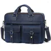 Briefcases Blue Brown Black A4 Genuine Crazy Horse Leather Executive Men Briefcase Portfolio 15.6'' Laptop Business Messenger Bag M6360