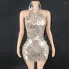 Stage Wear Many Colors Sequins Evening Dress Sexy Halter Party Mini Dresses Women Celebrate Festival Outfit Gogo Costume XS7359