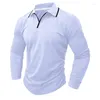 Herrpolos 2024 Autumn and Winter Fashion Polo T-shirt V-Neck Solid Long Sleeve Top