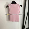 Chaleco de punto a rayas para mujer, chaleco de punto ajustado bordado de diseñador, Tops de punto sin mangas, Camiseta de punto informal transpirable de verano