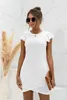 Casual Dresses 2024 Summer Slim Sexy Ruffled Short-Sleeved Cross Dress Bohemian Crewneck Skinny T-Shirt