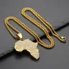 Hip Hop Iced Out Africa African Map Pendant Necklace For Women Men 14k Yellow Gold Chains Hiphop American Jewelry