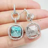 Stud Oorbellen Mooie Bruid Bruiloft Gesp Vierkant Doorboord Dangle Lake Blue Crystal