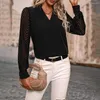 Damesblouses Pullover V-hals Top Elegant Opstaande Kraag V-hals Blouse Zacht Ademend Lange mouw Effen Kleur Ol Voor Herfst