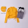 Camisas ativas Brilhante Gengibre Amarelo Exterior Desgaste Yoga Casaco Mulheres Outono Meio Zíper Correndo Esporte Top Slim Antiderrapante Manga Longa Roupas de Fitness