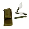 Geschirr-Sets aus Edelstahl, tragbar, zusammenklappbar, Gabel mit Armee-Grün-Beutel, Survival-Camping-Tasche, Outdoor-Behälter