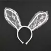 Party Hats Fashion Women Girl Hairbands Lace Rabbit Bunny Ears Veil Black Eye Mask Halloween Party Headwear Hair Accessories 1Pc YQ240120