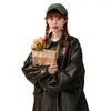 Trenchs de femmes Costumes noirs Costume PU Manteau en cuir Design Sense Moto 2024 90S Mode Hommes et haut de travail