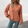 Women's Sweaters Casual 2024 Spring Long Sleeved Knitwear Sweater V-neck Orange Daily Versatile Regular Style Tops Basic Solid Autumn