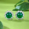 Choucong Brand Stud Earrings Luxury Jewelry Real 100% 925 Sterling Silver Rich Women 8mm Green Jade White Moissanite Party Eternity Women Earring Gift