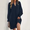 Casual Dresses Women V Neck Ladies 2024 Elegant Clothing Sexig ruffle hylsa Solid lös formell klänning för