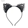 Party Hats ncmama Flower Rabbit Ears Bunny Hairband for Women Sexy Black Cat Headband Party Headwear Easter Day Girls Hair Accessories YQ240120