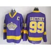 Заводской магазин Mens Los Angeles Kings 99 Wayne Gretzky Черный Фиолетовый Белый Желтый 100% сшитый дешевый хоккейный трикотаж лучшего качества 4692